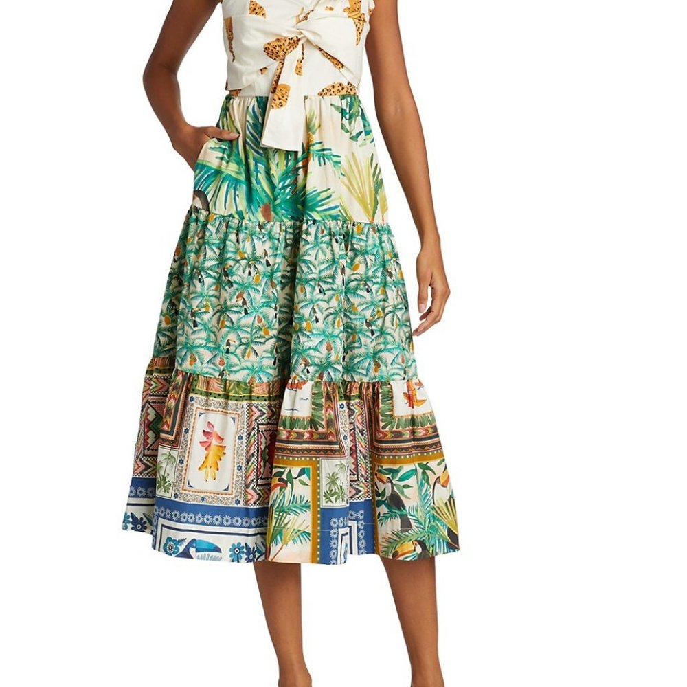 Farm Rio Mixed Print Bow Top Midi Dress - Picture 2 of 3
